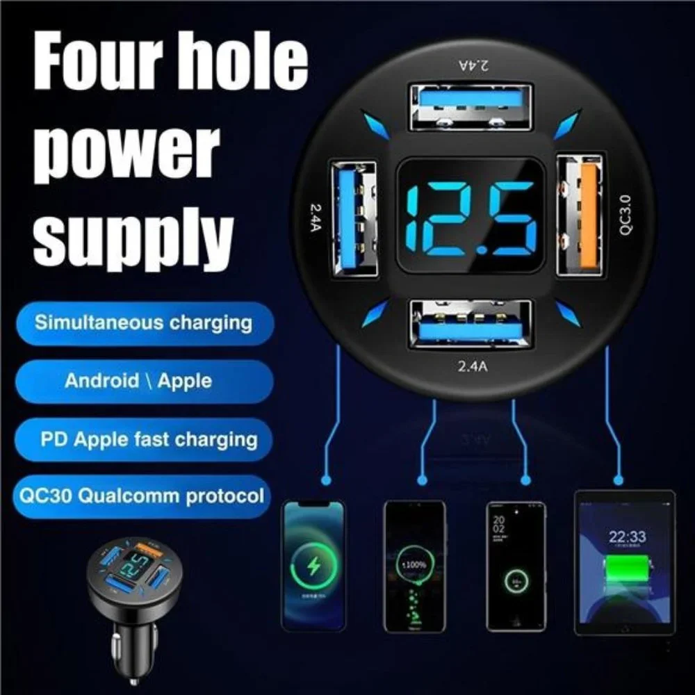 4 USB Port Super Fast Car Charger Adapter for iPhone Samsung Android Cell Phone